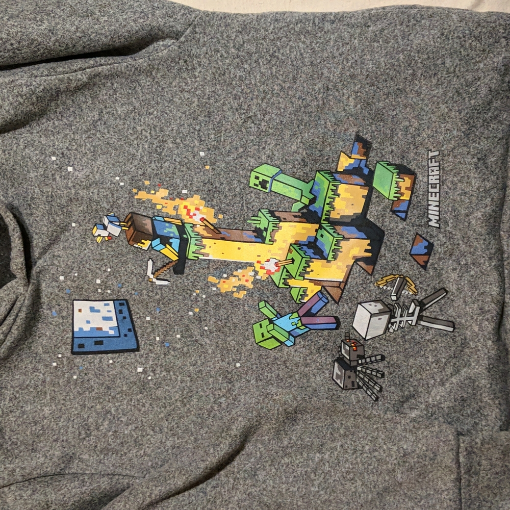 Boys, Medium, Minecraft, Long Sleeve, Gray marled hoodie